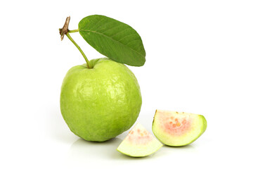 Guava or psidium guajava fruit isolated on white background.