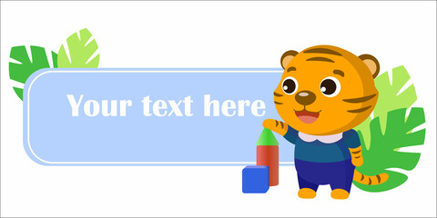 Vector tag with cute tiger playing cubes