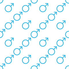 Fototapeta na wymiar Blue Male sign. Circle with an arrow. Belonging to the masculine gender. Seamless pattern. Vector Illustration. EPS10