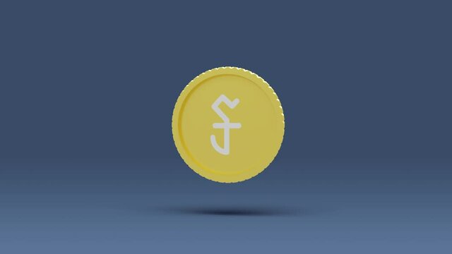 Currency icon animation 3d rendering. 3d animated Cambodian riel currency symbol spinning with shadow. Riel currency golden coin animation Footage.
