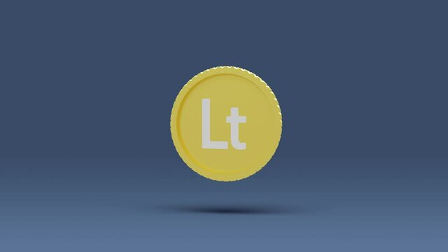 Currency icon animation 3d rendering. 3d animated Lithuanian litas currency symbol spinning with shadow. Lithuanian litas currency golden coin animation video.