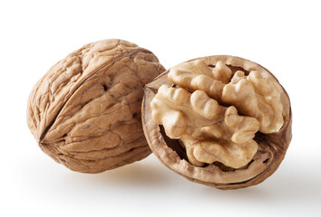 Walnuts isolated on white background with clipping path