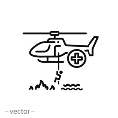 rescue helicopter icon, air search emergency, ambulance crew, flood or fire help, medical aviation transport, thin line symbol on white background - editable stroke vector eps10