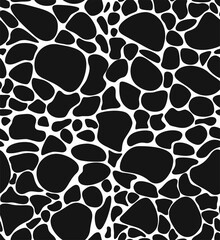 Vector seamless stone pattern. Pebbles in the water. Black and white pattern. Template for wallpapers, backgrounds, fabric, textiles and other uses.