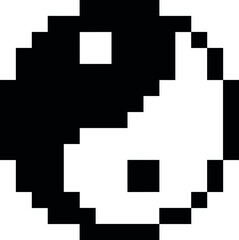 ying yang Pixel Art  isolated on white Background vector pixel illustration.