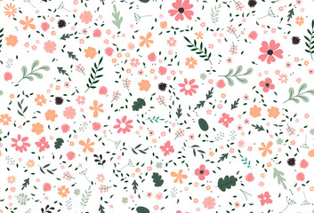 Cute colorful vector texture with flowes, leaves and plants. Illustration with natural elements. Brand new Pattern for your business