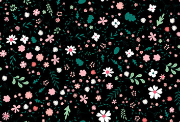 Fototapeta na wymiar Cute colorful vector texture with flowes, leaves and plants. Illustration with natural elements. Brand new Pattern for your business