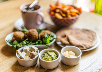 Vegan food served on a restaurant table