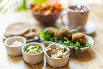 Vegan food served on a restaurant table