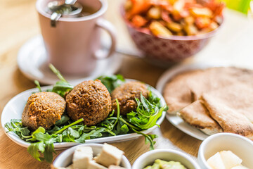 Vegan food served on a restaurant table