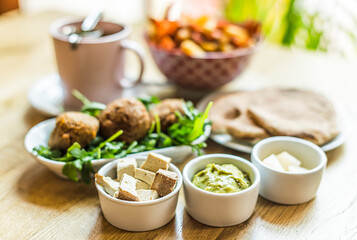 Vegan food served on a restaurant table