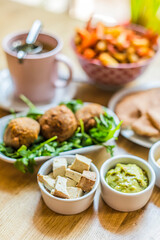 Vegan food served on a restaurant table