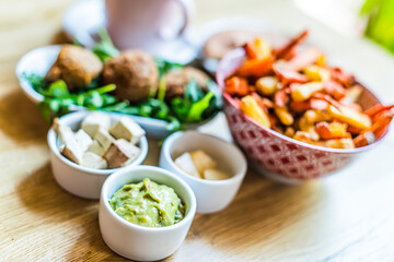 Vegan food served on a restaurant table