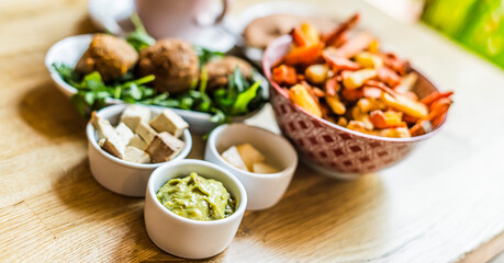 Vegan food served on a restaurant table