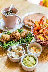 Vegan food served on a restaurant table