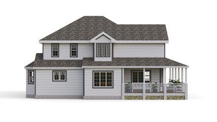 Modern beautiful house. A classic American cottage for a large family. 3D illustration