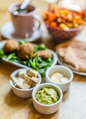 Vegan food served on a restaurant table