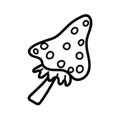 Poisonous mushroom amanita doodle line art. Wildlife forest element. Hand drawing vector illustration. Icon from the collection for the holiday Halloween.