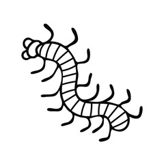 Poisonous centipede doodle line art. Hand drawing vector illustration. Wild life of an insect. Element from the collection for the holiday Halloween.