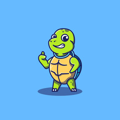 Cute turtle with Thumbs up pose vector illustration. Flat cartoon style. Mascot design.