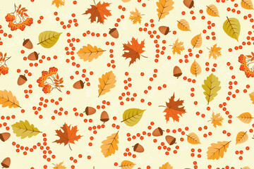 Autumn seamless pattern background with falling leaves. Vector Illustration