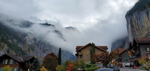 Foggy day in Lauterbrunnen, Switzerland