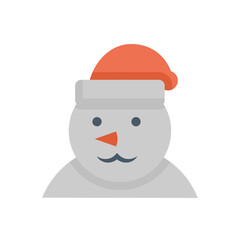 Snowman cartoon vector icon. Cute sculpture consist of snow, santa hat to built when snowfall, cold weather, winter time. Decorative object for card, banner, celebration in event i.e. merry christmas.