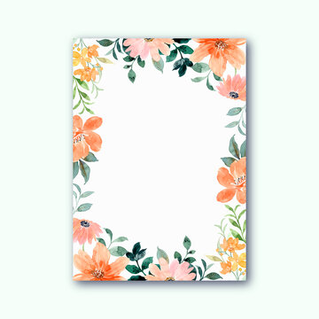 Orange floral frame with watercolor