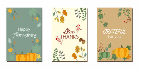 Fototapeta na wymiar Set of Thanksgiving vector frames. Autumn greeting, Thanksgiving cards, Harvest decoration with thanksgiving messages. Vector illustration.