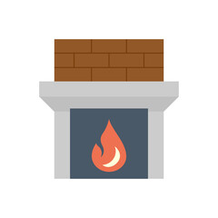 Fireplace or hearth vector icon. Modern structure with brick, mantels, flame or fire burn from firewood at  interior home or house for warm, cozy or heating a room at cold weather or winter season.