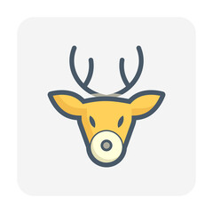 Reindeer vector icon. Head animal at front view for traditional festive to help santa claus deliver gifts on christmas eve in winter season. Also for decoration in merry christmas, happy new year.