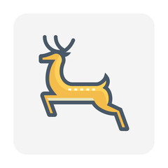 Reindeer vector icon. That is animal at side view for traditional festive to pull sleigh, help santa claus deliver gifts on christmas eve in winter season, december. Also decoration in celebration.