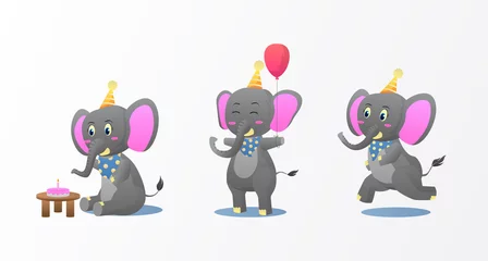 Fotobehang Cute cartoon baby Elephant for kids children book illustration birthday concept © liya