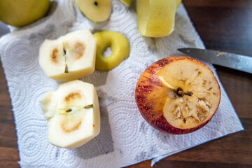 Rotten apple looking good from outside but rotten from inside