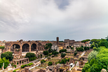 Fototapeta na wymiar The view of the Forum Romanum on the Palatine Hill in Rome