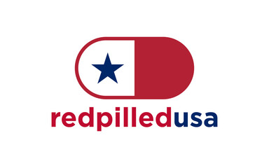 Medical pills icon in blue and red colors with stars. Medical pills illustration style uses American official colors. vector logo designs.