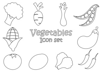 Fototapeta premium fresh vegetable outline illustration set consisting of broccoli, carrots, scallions, chickpeas, tomatoes, potatoes, chicory, corn, eggplant and chilies