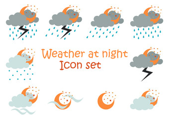 night weather illustration collection with moon and stars
