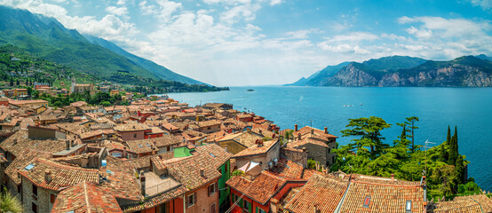 Lake Garda Malcesine roof top view to historical architecture