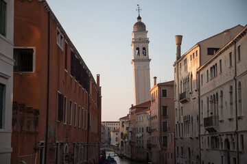 Fototapeta na wymiar Venice cityscape, water canal, bridge and traditional buildings. Italy, Europe.