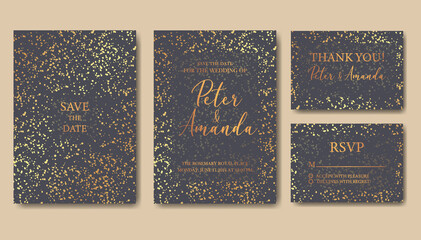 Vintage Wedding Invitation template. Modern design. Wedding Invitation design with golden background. Tradition decoration for wedding. Vector illustration