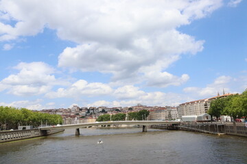 Fototapeta premium bridge over the river rhone in Lyon, France