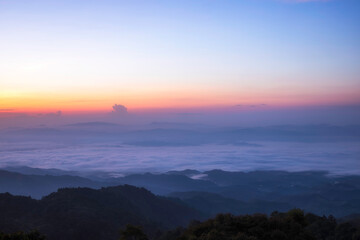 Beautiful sunshine at misty morning mountains at north thailand

