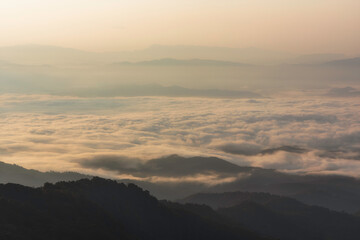 Beautiful sunshine at misty morning mountains at north thailand

