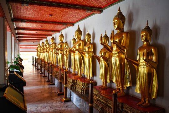 The Buddha statue in the standing posture at Wat Pho also spelled Wat Po, is a Buddhist temple in Bangkok, Thailand.
