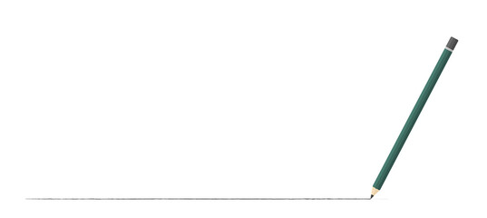 緑色の鉛筆と線をひいた白い紙：ベーシックな黒い芯のペンシル・白背景