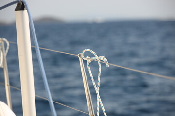 Marine unit for attaching fenders on a yacht. Yachting school for skippers. Maritime practice on a...