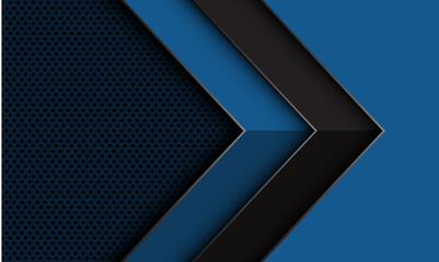 Abstract grey arrow geometric shadow direction on deep blue with blank space circle mesh design modern futuristic creative background vector