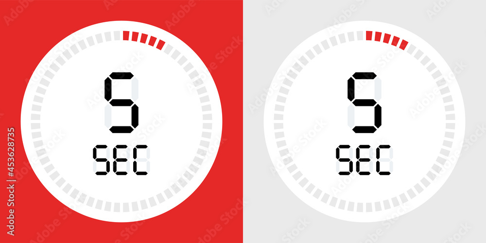 Poster Time, clock, stopwatch, timer progress circles with 5 seconds icon
