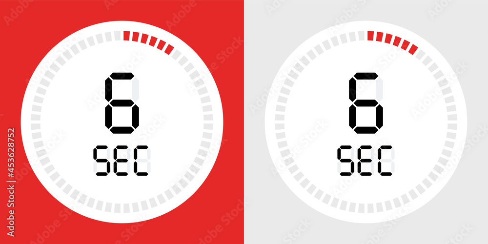 Poster 6 seconds counting timer icon. Digital timer symbol